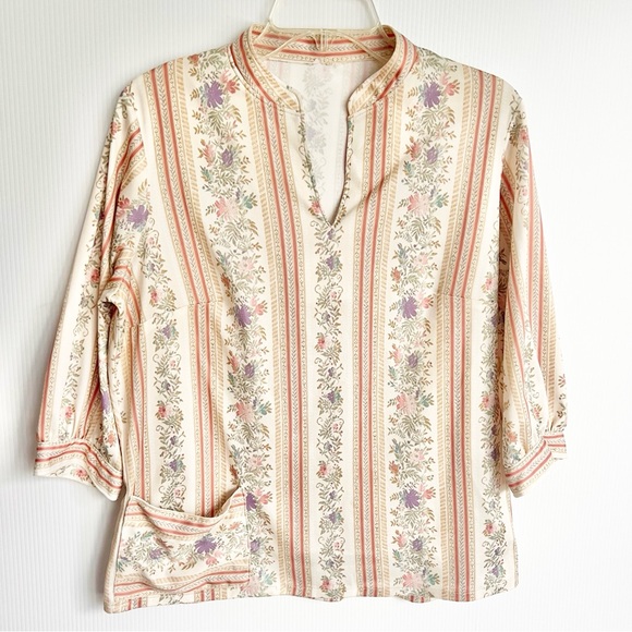 Vintage 1970s Prairie Boho Hoppie Floral Blouse - Picture 1 of 7